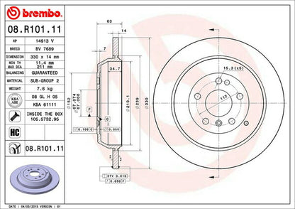brembo BRAKE DISC MERCEDES BENZ Rクラス W251 251075 2006/03〜2007/10 リア左右セット 08.R101.11