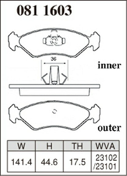 DIXCEL ブレーキパッド ESタイプ FORD KA WF0BJ4 1999/04〜2000/02 フロント左右セット 0811603