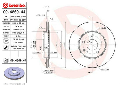 brembo BRAKE DISC MERCEDES BENZ Cクラス W202(ワゴン) 202080/202083 1996〜2001 フロント左右セット 09.4869.41