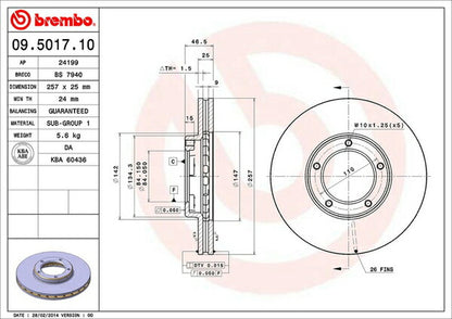 brembo BRAKE DISC トヨタ ハイエースワゴン/レジアスエースワゴン YH61G/LH61G 1987/08〜1989/08 フロント左右セット 09.5017.10