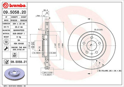 brembo BRAKE DISC ALFA ROMEO GTV 91620G 1996/01〜2004/06 フロント左右セット 09.5058.21