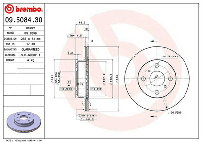 brembo BRAKE DISC トヨタ カローラ/スプリンターセダン AE110/EE111 1995/05〜2000/08 フロント左右セット 09.5084.30