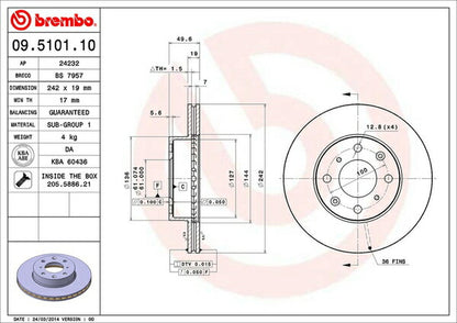 brembo BRAKE DISC ホンダ アコードエアロデッキ CA3 1985/06〜1989/09 フロント左右セット 09.5101.10