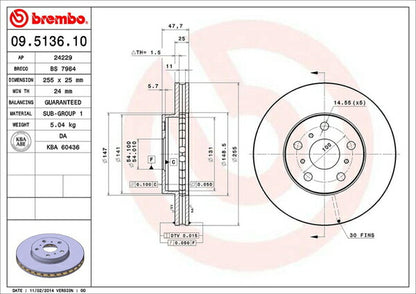 brembo BRAKE DISC トヨタ カムリ SV25 1986/08〜1990/07 フロント左右セット 09.5136.10