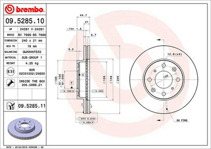 brembo BRAKE DISC ホンダ シビック ES1 2000/09〜2005/09 フロント左右セット 09.5285.11