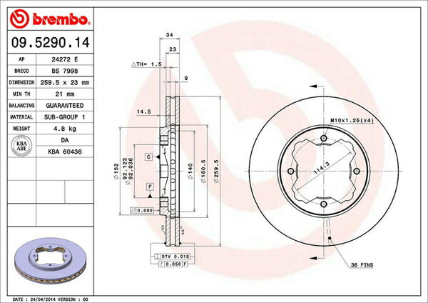 brembo BRAKE DISC ROVER 600シリーズ RHF18/RHF20/RHH23 1996〜1999 フロント左右セット 09.5290.14