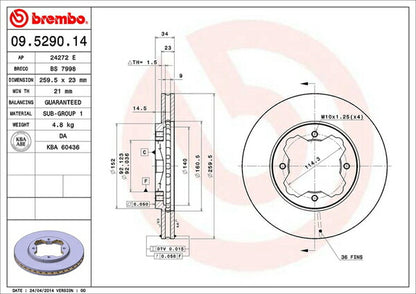 brembo BRAKE DISC ROVER 600シリーズ RHF18/RHF20/RHH23 1996〜1999 フロント左右セット 09.5290.14