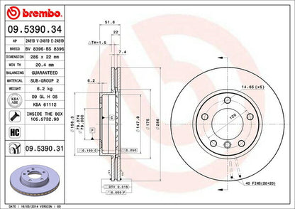 brembo BRAKE DISC BMW 3シリーズ E36 CB20/CB25/BF20/BJ25 1991/04〜1998/09 フロント左右セット 09.5390.31
