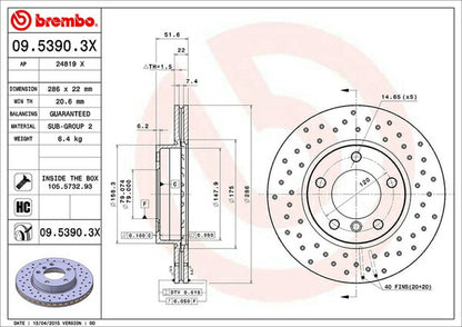 brembo XTRA BRAKE DISC BMW 3シリーズ E46(セダン) AM20/AV22 1999/06〜2005/03 フロント左右セット 09.5390.3X