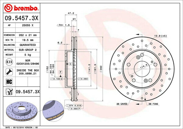 brembo XTRA BRAKE DISC ホンダ インテグラ DC5 2001/07〜2007/02 フロント左右セット 09.5457.3X