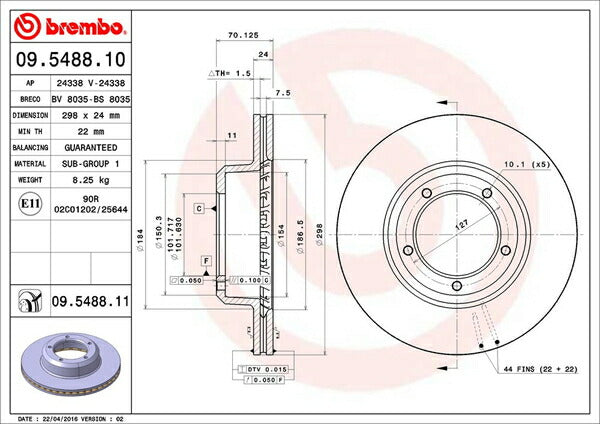 brembo BRAKE DISC LAND ROVER ディフェンダー 110/130 LD25 1987〜 フロント左右セット 09.5488.11