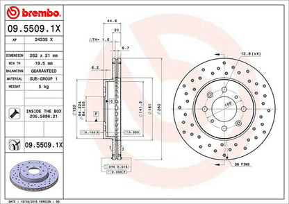 brembo XTRA BRAKE DISC ホンダ CR-Xデルソル EG2 1992/03〜1998/12 フロント左右セット 09.5509.1X