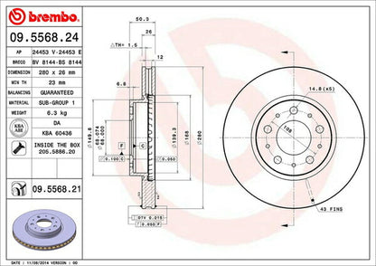 brembo BRAKE DISC VOLVO C70 8B5234K/8B5244K/8B5254K 1997〜2006 フロント左右セット 09.5568.21