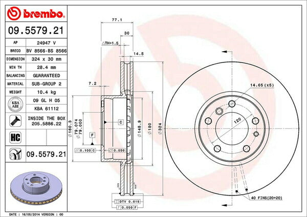 brembo BRAKE DISC BMW 5シリーズ E39(セダン) DE44 1997/01〜2003/07 フロント左右セット 09.5579.21