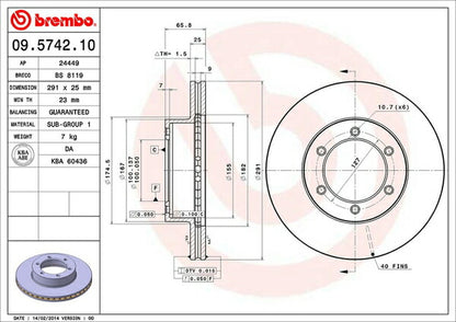 brembo BRAKE DISC トヨタ ハイラックスサーフ LN130G/VZN130G 1991/08〜1997/08 フロント左右セット 09.5742.10