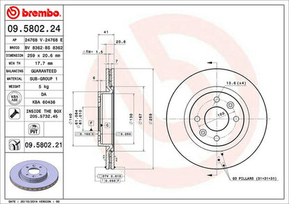 brembo BRAKE DISC RENAULT ルーテシア(クリオ)I C57M 1990〜1998 フロント左右セット 09.5802.21