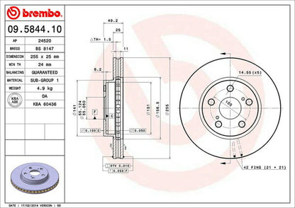 brembo BRAKE DISC トヨタ コロナ/コロナプレミオ CT195/ST195 1992/02〜1994/02 フロント左右セット 09.5844.10