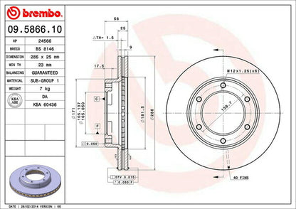 brembo BRAKE DISC トヨタ ランドクルーザー/ランドクルーザーシグナス HDJ81V 1990/01〜1992/08 フロント左右セット 09.5866.10