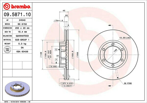 brembo BRAKE DISC ミツビシ パジェロ L043G 1982/04〜1986/03 フロント左右セット 09.5871.10