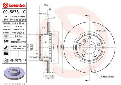 brembo BRAKE DISC BMW 7シリーズ E38 GF35/GG35 1994/06〜2001/09 フロント左右セット 09.5875.11