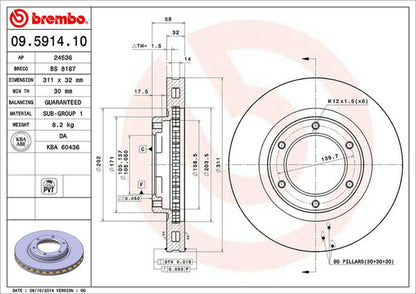 brembo BRAKE DISC トヨタ ランドクルーザー/ランドクルーザーシグナス FZJ80G 1992/08〜1998/01 フロント左右セット 09.5914.10