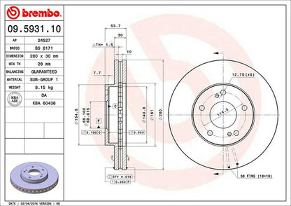 brembo BRAKE DISC ニッサン シルビア S15 1999/01〜2002/09 フロント左右セット 09.5931.10