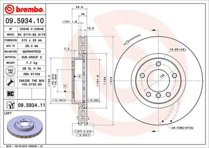 brembo BRAKE DISC BMW Z3 E40 CM32/CK32/CL32 1998/10〜 フロント左右セット 09.5934.11