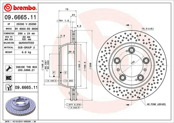 brembo BRAKE DISC PORSCHE 911 99705/99705KF 2005/08〜2008/06 リア左右セット 09.6665.11