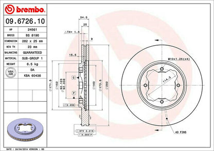 brembo BRAKE DISC ホンダ アコードワゴン CF2 1996/08〜1997/09 フロント左右セット 09.6726.10