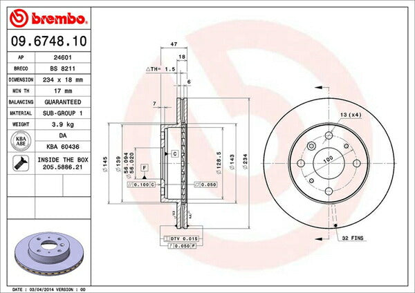 brembo BRAKE DISC ダイハツ シャレード G201S 1993/01〜2000/05 フロント左右セット 09.6748.10