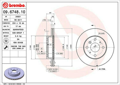 brembo BRAKE DISC ダイハツ シャレード G200S/G203S 1997/09〜2000/05 フロント左右セット 09.6748.10