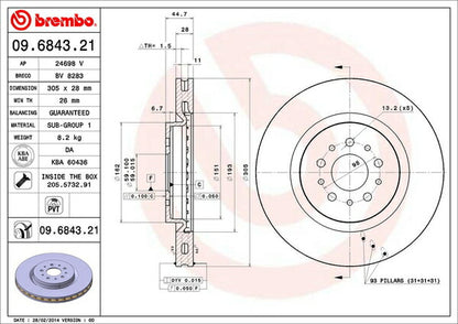 brembo BRAKE DISC ALFA ROMEO 156 932AXB 2002/07〜2003/10 フロント左右セット 09.6843.21