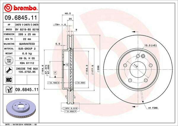 brembo BRAKE DISC MERCEDES BENZ Cクラス W202(セダン) 202028 1993〜2000 フロント左右セット 09.6845.11