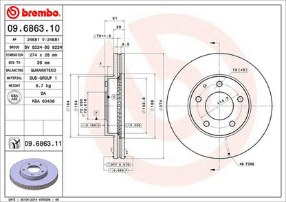 brembo BRAKE DISC マツダ MPV LW3W 2004/12〜2006/02 フロント左右セット 09.6863.11