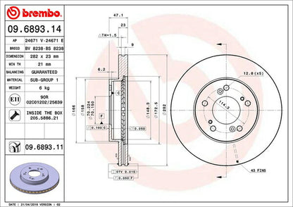 brembo BRAKE DISC ホンダ インスパイア/セイバー UA3 1995/02〜1998/10 フロント左右セット 09.6893.11