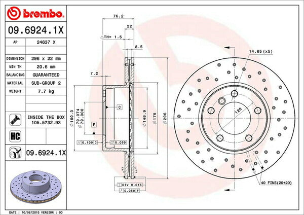 brembo XTRA BRAKE DISC BMW 5シリーズ E39(セダン) DD25/DM25 1996/07〜2000/10 フロント左右セット 09.6924.1X