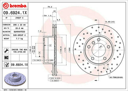 brembo XTRA BRAKE DISC BMW 5シリーズ E39(セダン) DD25/DM25 1996/07〜2000/10 フロント左右セット 09.6924.1X