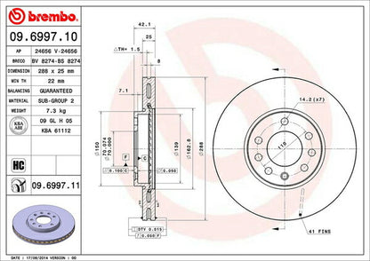 brembo BRAKE DISC SAAB 9-5 EB205 1997/06〜2011/03 フロント左右セット 09.6997.11