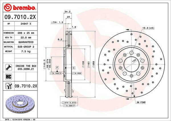brembo XTRA BRAKE DISC AUDI A3 8LAGU/8LAUQ 1998/01〜2003/08 フロント左右セット 09.7010.2X