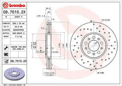 brembo XTRA BRAKE DISC VOLKSWAGEN ゴルフIV 1JAUM 2003〜2006 フロント左右セット 09.7010.2X
