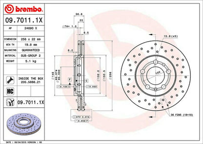 brembo XTRA BRAKE DISC VOLKSWAGEN ポロ 6RCGG 2009/10〜2010/06 フロント左右セット 09.7011.1X