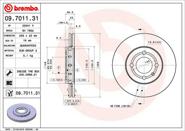 brembo BRAKE DISC VOLKSWAGEN アップ！ AACHY 2012/10〜 フロント左右セット 09.7011.31
