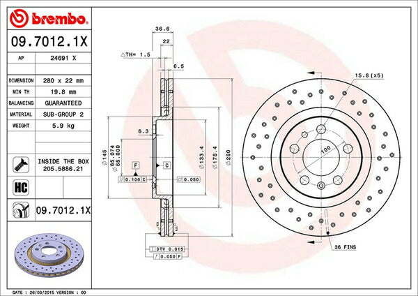 brembo XTRA BRAKE DISC VOLKSWAGEN ゴルフIV 1JAGH/1JAVU/1JBFQ 2000〜2006 フロント左右セット 09.7012.1X