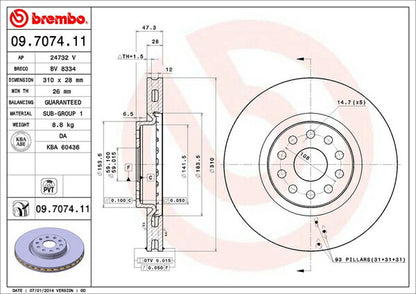 brembo BRAKE DISC ALFA ROMEO 166 936A1/936A2/936A11 1999/09〜 フロント左右セット 09.7074.11