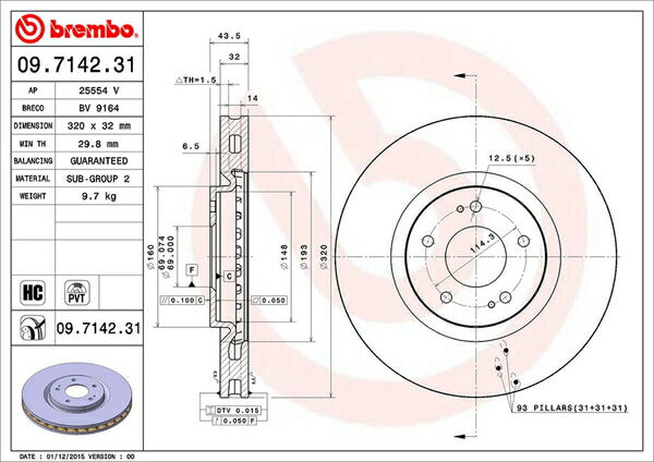 brembo BRAKE DISC ミツビシ ランサーエボリューションV/VI CP9A 1998/02〜2000/03 フロント左右セット 09.7142.31