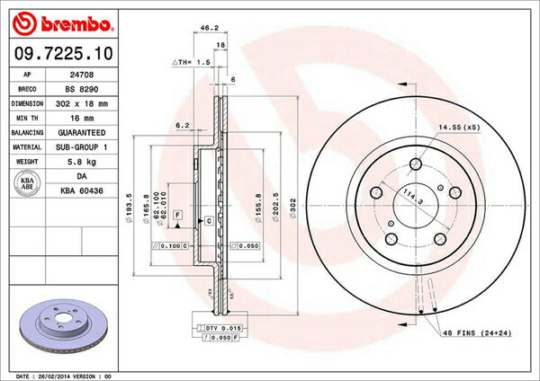 brembo BRAKE DISC トヨタ RAV4 SXA10W/SXA11W 1994/04〜2000/05 フロント左右セット 09.7225.10
