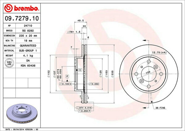brembo BRAKE DISC スズキ カルタス/カルタスクレセント/カルタスエスティーム GA11S 1997/05〜2000/04 フロント左右セット 09.7279.10