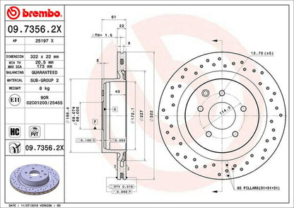 brembo XTRA BRAKE DISC ニッサン フェアレディZ Z33/HZ33 2002/08〜2005/09 リア左右セット 09.7356.2X