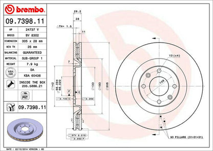 brembo BRAKE DISC PEUGEOT 406 D8CPV 1997〜2005/05 フロント左右セット 09.7398.11