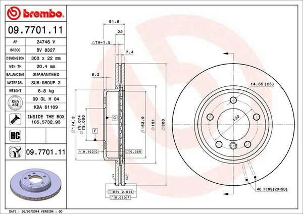 brembo BRAKE DISC BMW 3シリーズ E46(ツーリング) AV22 2001/01〜2005/10 フロント左右セット 09.7701.11